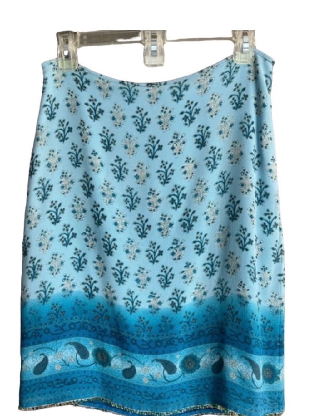 Vintage Bloomingdale’s Tahari co lab Silk Beaded Mini Skirt Blue Print Size 8
